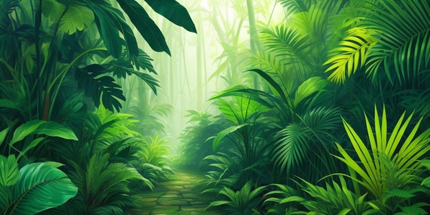 Tropischer Dschungel-Hintergrund mit grünen Blättern 3D-Render-Illustration