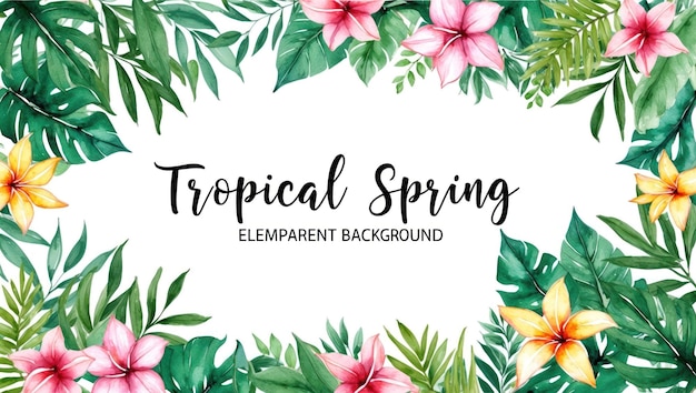 Tropischer Frühlingsblumenrahmen mit lebendigen Blüten und üppig grünen Blättern