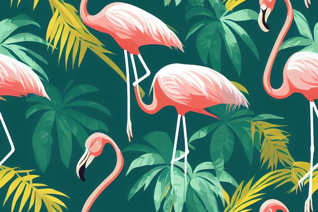 Tropischer Hintergrund mit nahtlosem tropischem Muster der rosa Flamingos