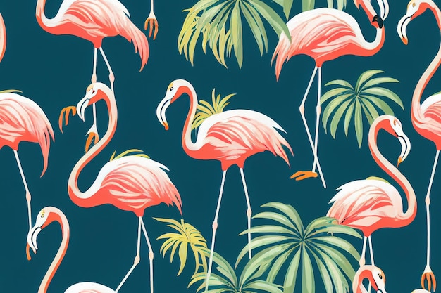 Tropischer Hintergrund mit nahtlosem tropischem Muster der rosa Flamingos