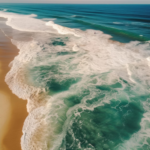 Tropischer Meeresstrand und Meereswellen, aufgenommen von einer Drohne