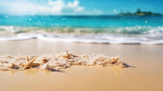 Tropischer Sommersandstrand und Bokeh-Sonnenlicht auf dem Meereshintergrund