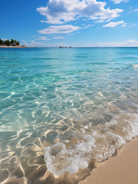 Tropischer Sommersandstrand und Bokeh-Sonnenlicht auf Meereshintergrund Generative KI