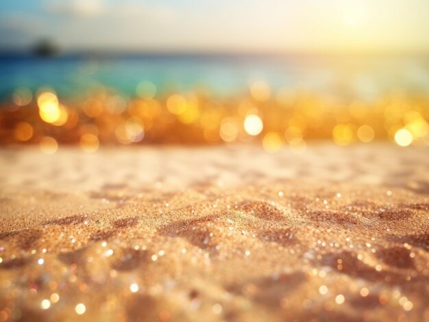 Tropischer Sommersandstrand und Bokeh-Sonnenlicht auf Meereshintergrund Generative KI