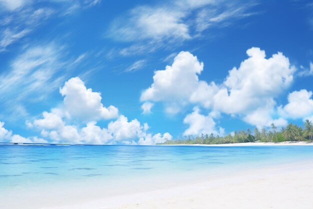 Tropischer Strand auf den Malediven mit wenigen Palmen und blauer Lagune