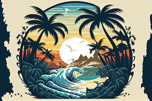Tropischer Strand im grafischen Spaß der Sommerferien glücklich und Partydesign