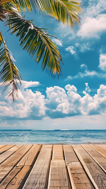 tropischer Strand mit Kokosnusspalme und blauem Himmel