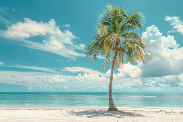 Tropischer Strand mit Palmen, blauem Himmel und weißen Wolken