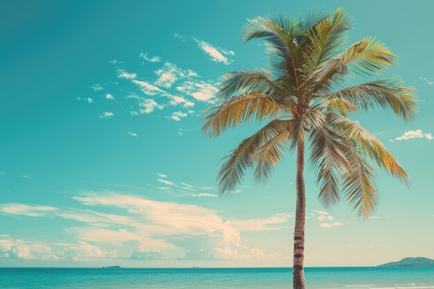 Tropischer Strand mit Palmen, blauem Himmel und weißen Wolken