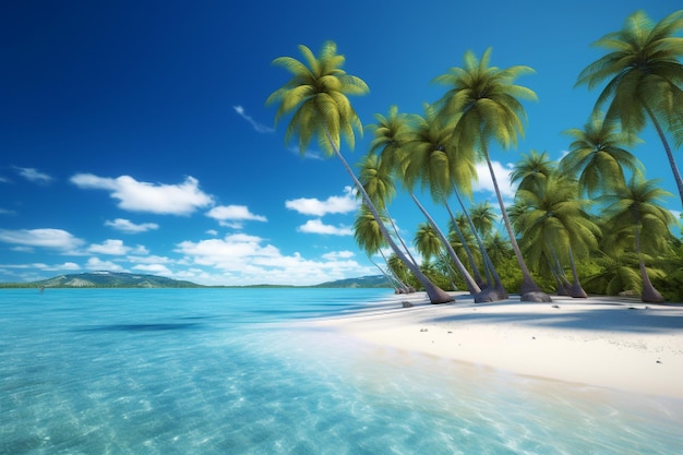 Tropischer Strand mit Palmen und blauem Himmel