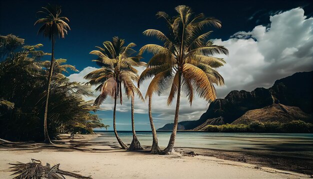 Tropischer Strand mit Palmen und Sand bei Seychellesgenerative ai