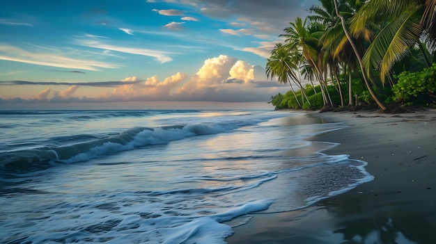 Tropischer Strand mit Palmen und Wellen Generative KI