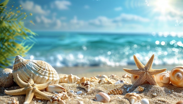 Tropischer Strand mit Seestern auf Sand Sommerferien Reise und Strandferien