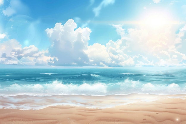 Tropischer Strandurlaub mit blauem Meer und Sonnenblitzen im Hintergrund