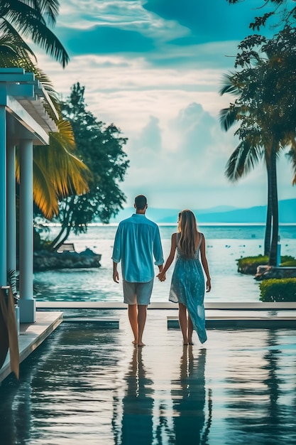 Tropischer Urlaub in einem luxuriösen Hotel. Romantischer Strandurlaub für Paare