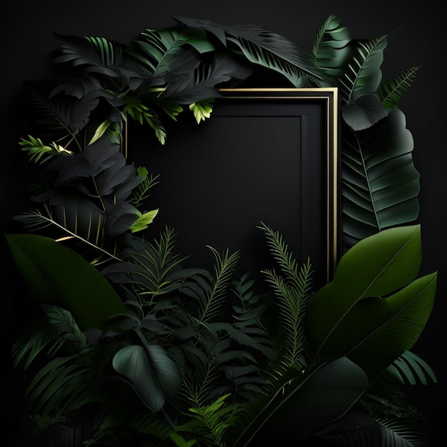 Tropischer Wald mit einem quadratischen Rahmen auf schwarzem Hintergrund
