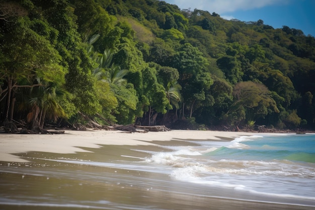 Tropischer Wald mit plätschernden Wellen und weißem Sandstrand