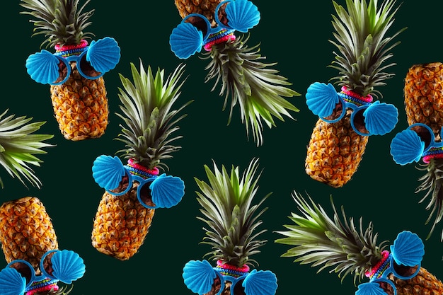 Tropisches Artkonzept des Retro- Designs Muster mit Hippie-Ananassommer-Dekorationshintergrund
