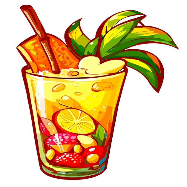 Tropisches Cocktailgetränk mit Stroh und isolierten Früchten