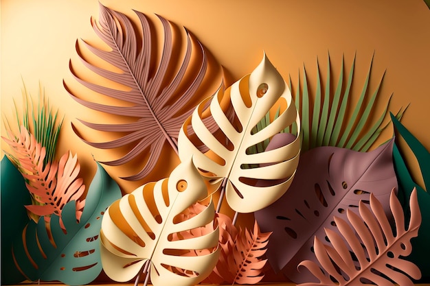 Tropisches Papier hinterlässt grünes Monstera-Palmenblatt-Dschungel-Hintergrundlaub Generative AI