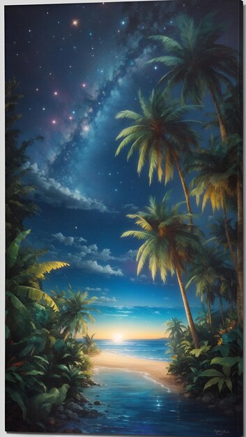 Tropisches Paradiese in der Nacht mit Sternen