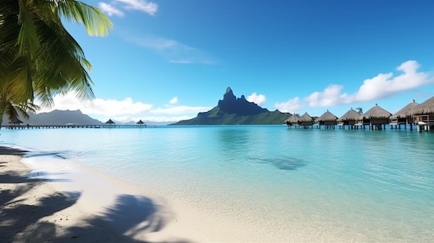 Tropisches Strandpanorama als Hintergrund Bora Bora French Generative Ai