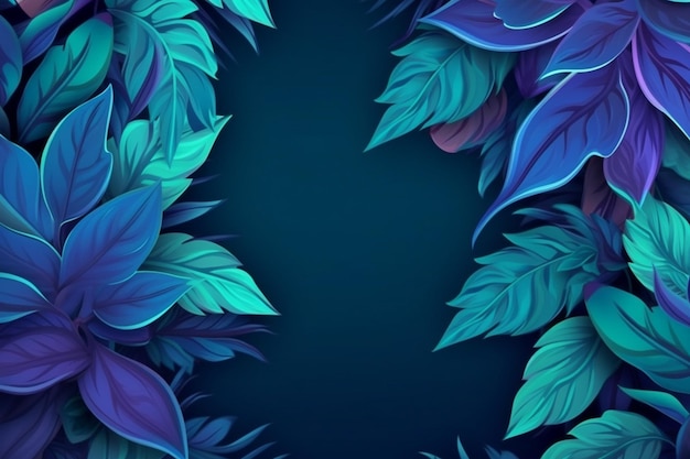 Tropischgrüne Blätter und Palmzweige auf dunklem Hintergrund Generative KI