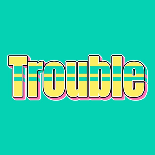 Foto trouble typography design vintage dos anos 90 em 3d texto amarelo-rosa foto de fundo jpg