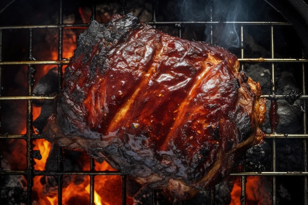 Un trozo de carne se está cocinando en una parrilla IA generativa