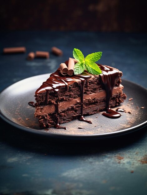 Un trozo de pastel de chocolate en un plato