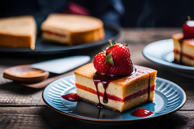 Un trozo de pastel con fresa en él