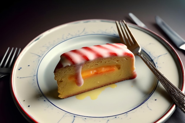 un trozo de pastel en un plato con un tenedor