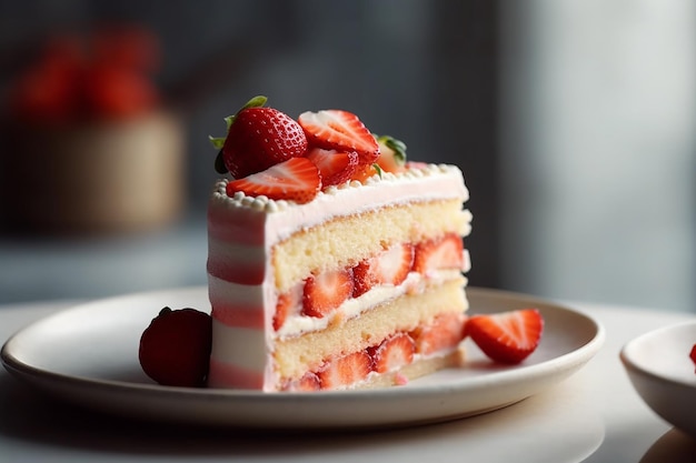 Un trozo de tarta de fresas en un plato