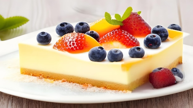 Un trozo de tarta con fruta