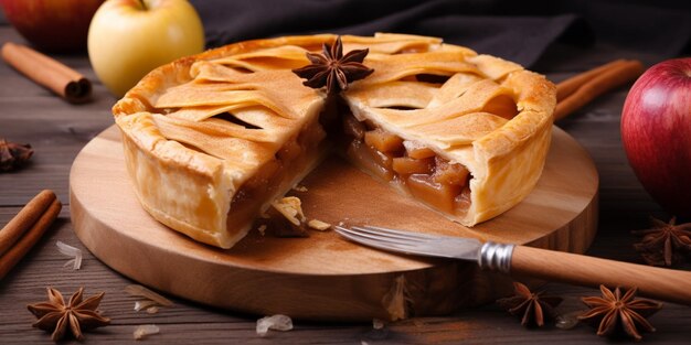 Un trozo de tarta de manzana con estrella de anís encima.