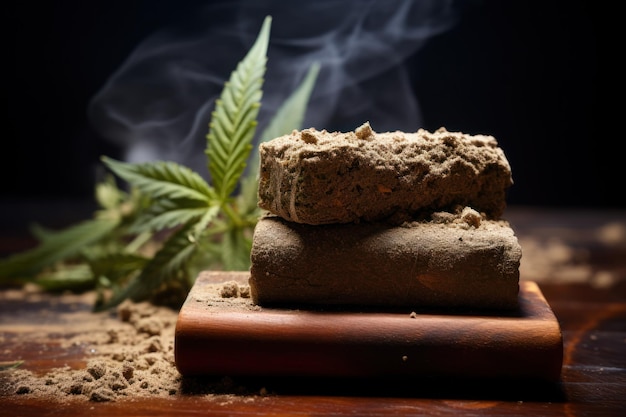 Foto trozos de hachís están en la mesa legalización de la marihuana