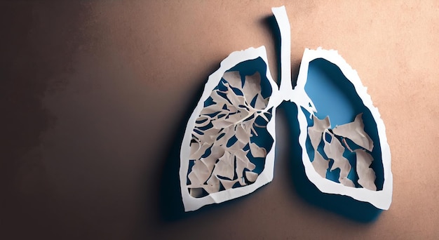 Trozos de papel triturado en forma de pulmón humano Concepto de enfermedad pulmonar cáncer de pulmón salud o problemas