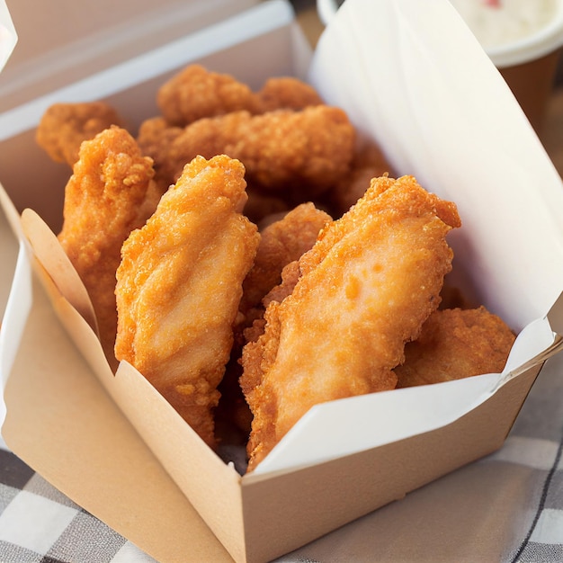Trozos de pollo servidos en caja