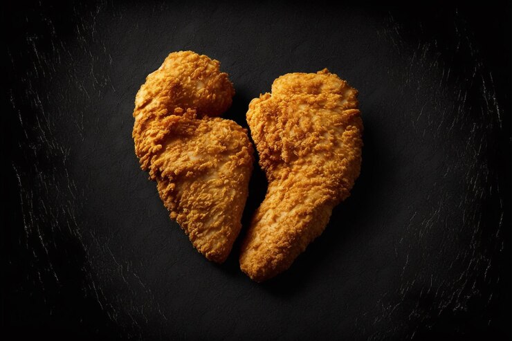 Trozos de pollo tierno con fondo negro