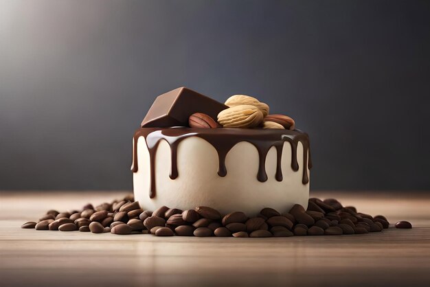 Trozos de tarta con chocolate líquido y maní