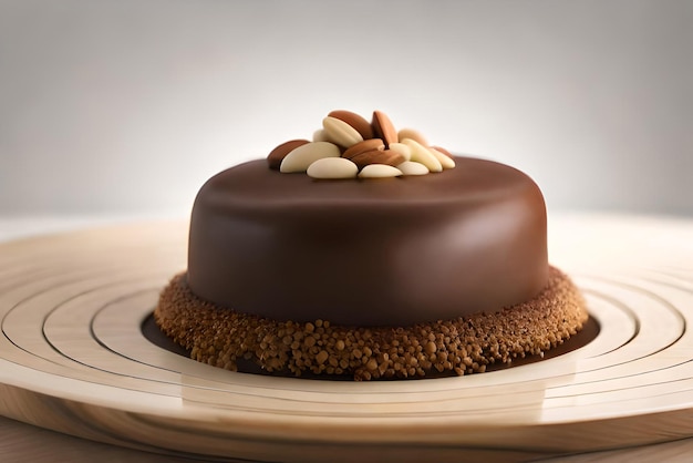 Trozos de tarta con chocolate líquido y maní