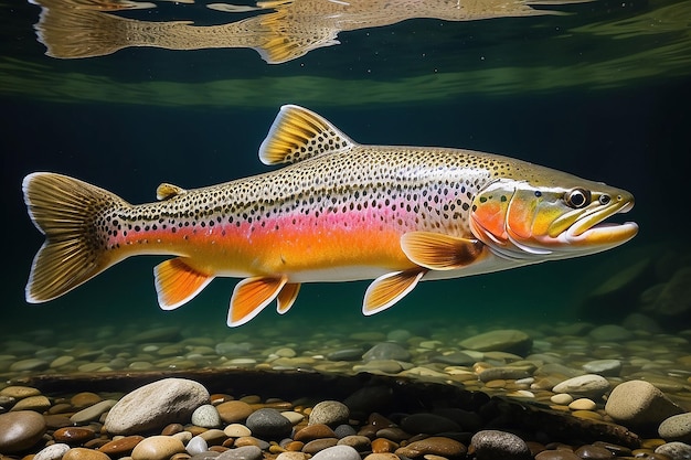 La trucha marrón Salmo trutta es un pez de río popular de colores hermosos de los ríos y arroyos europeos que cazan insectos en la superficie del agua Eslovenia