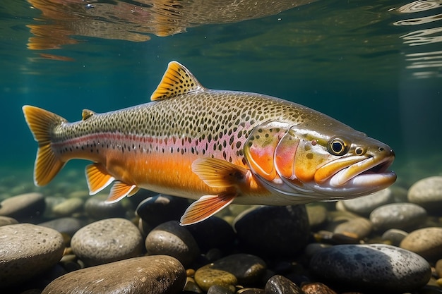 La trucha marrón Salmo trutta es un pez de río popular de colores hermosos de los ríos y arroyos europeos que cazan insectos en la superficie del agua Eslovenia