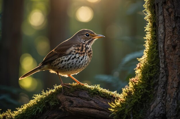 Foto el trucho de la madera iluminado por el sol en su hábitat natural