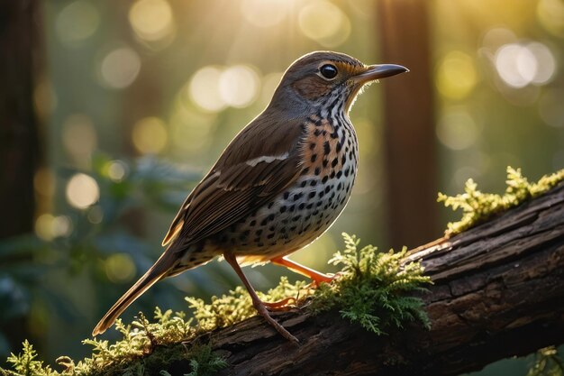 El trucho de la madera iluminado por el sol en su hábitat natural