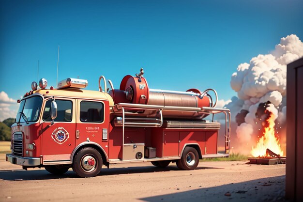 Foto truck de bomberos rojo control de prevención de incendios desastres vehículo especial papel de pared ilustración de fondo