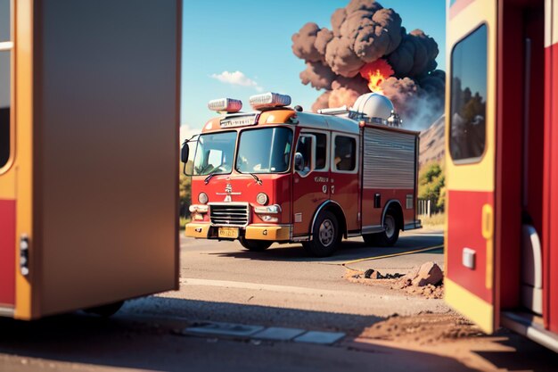 Foto truck de bomberos rojo control de prevención de incendios desastres vehículo especial papel de pared ilustración de fondo