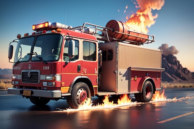 Foto truck de bomberos rojo control de prevención de incendios desastres vehículo especial papel de pared ilustración de fondo