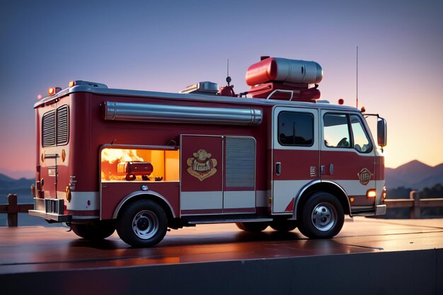 Truck de bomberos rojo Control de prevención de incendios Desastres Vehículo especial Papel de pared Ilustración de fondo