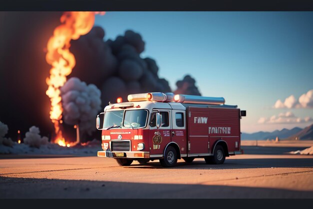 Truck de bomberos rojo Control de prevención de incendios Desastres Vehículo especial Papel de pared Ilustración de fondo